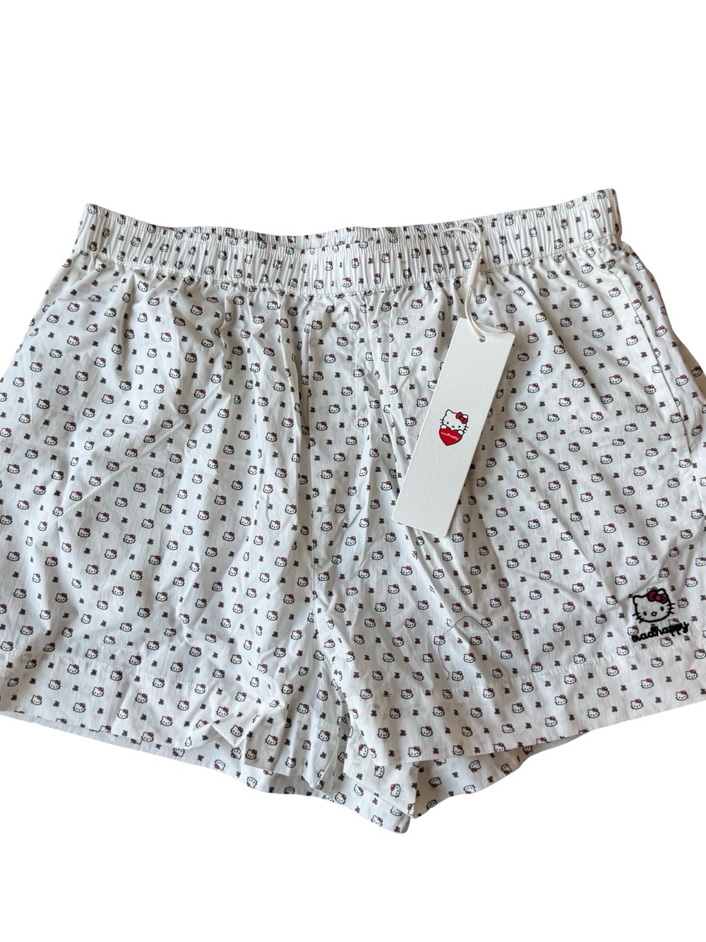 Madhappy White Hello Kitty Print Women’s Shorts with Black and Red Accents